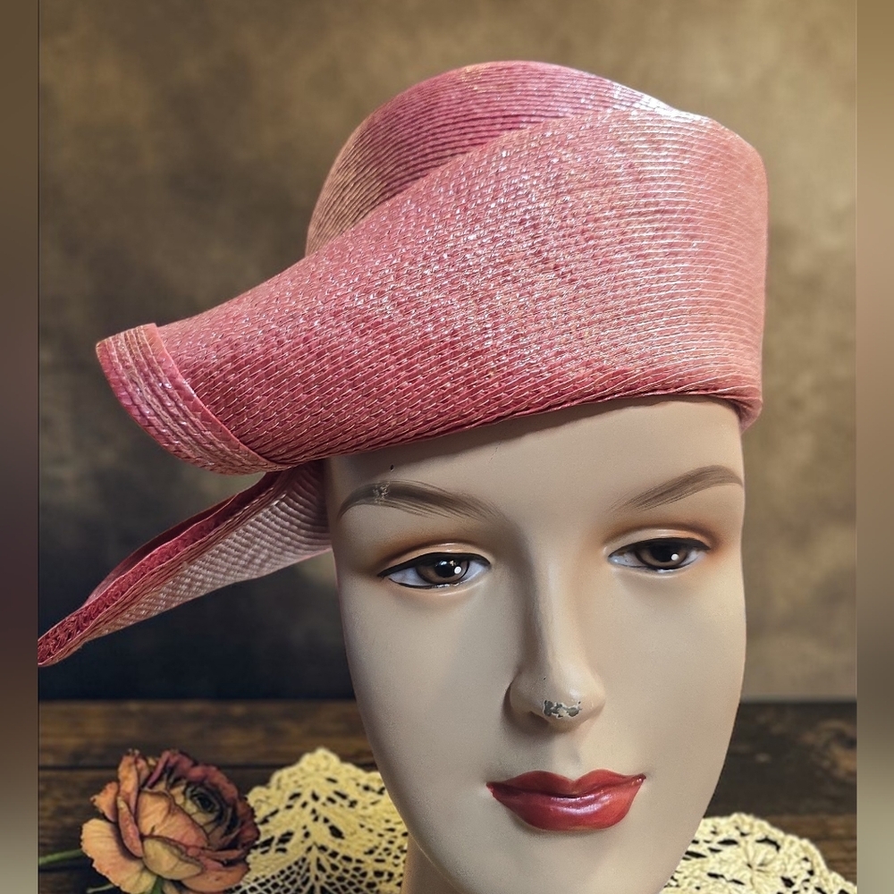 Vintage Sinamay Cloche Pink Hat Handmade By Lyllye Senar, 20.5 Inches
